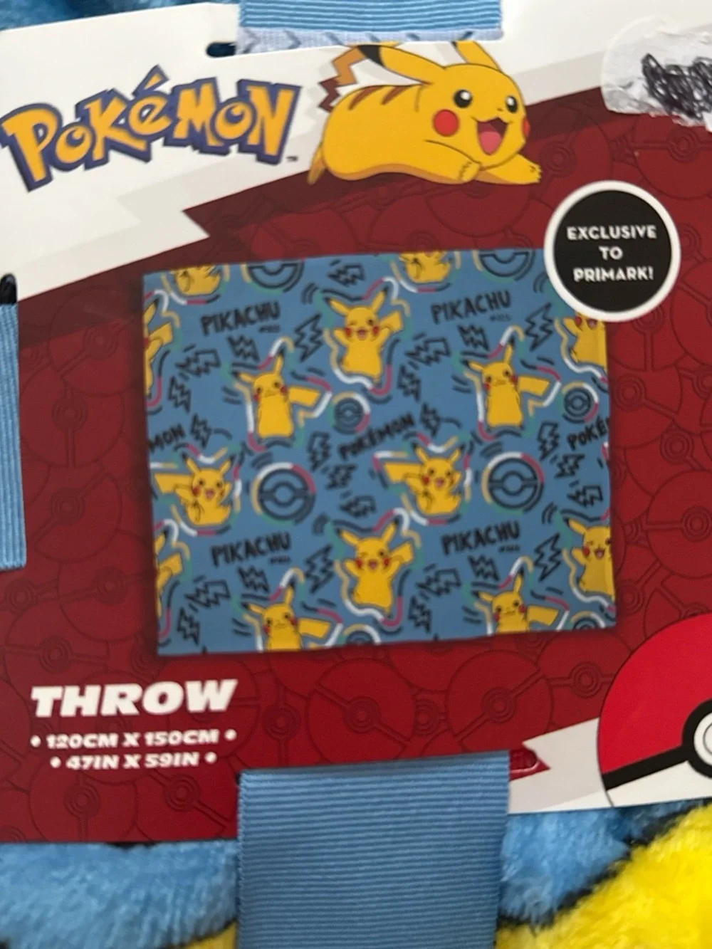 NWT primark blue and yellow pokemon Pikachu fleece throw blanket